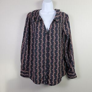Skies Are Blue Black and Blush Floral Long Sleeves Blouse Size M
